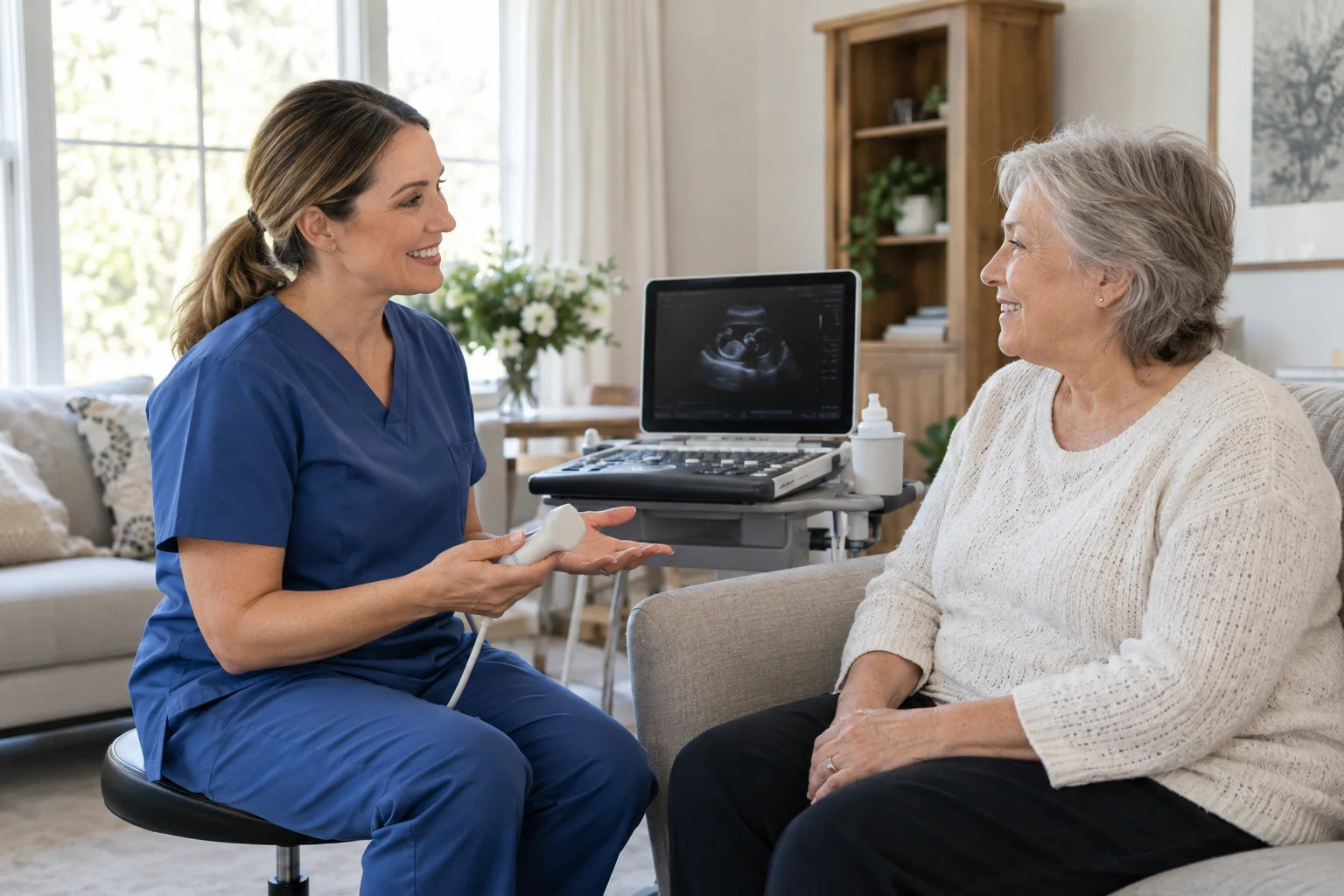 Illustrative consultation during a home ultrasound visit